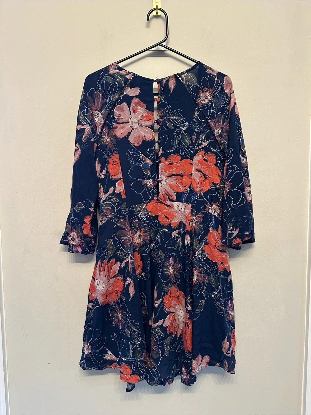Free People Navy Floral Mini Dress with Coral Blooms Size 2 - Picture 4 of 5